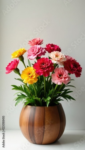 Wallpaper Mural A colorful bouquet of carnations in a modern wooden planter, floral, planter, carnations Torontodigital.ca