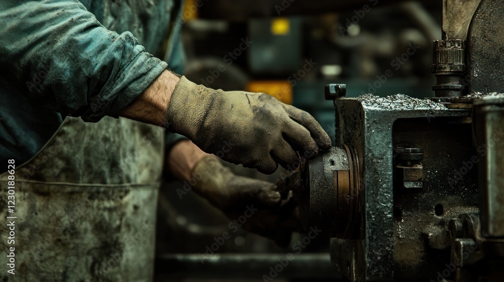 A Close Up of a Mechanic's Hand Adjusting Machine Parts A Close Up of a Mechanic's Hand Adjusting Machine Parts