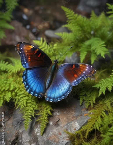 Red spotted purple butterfly Limenitis arthemis astyanax on a mossy stone , moss, stone photo