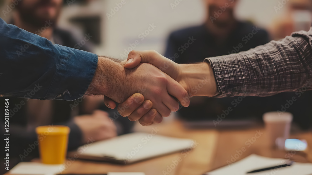 A handshake occurring during a business meeting, symbolizing collaboration and agreement. A handshake occurring during a business meeting, symbolizing collaboration and agreement.
