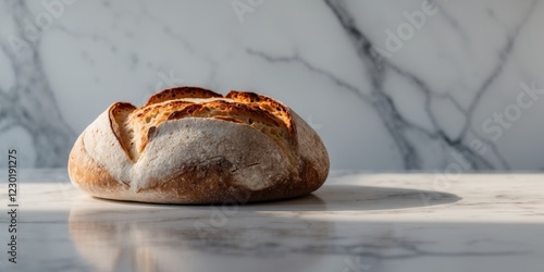 Artisan sourdough bread on marble background photo