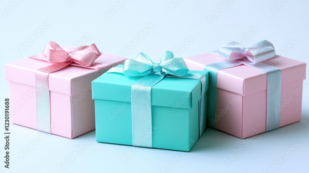 Colorful Gift Boxes with Ribbons on a Light Background Colorful Gift Boxes with Ribbons on a Light Background
