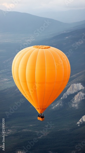 Adventure Tourism Spotlight Vibrant Hot Air Balloon Over Majestic Mountainscape - Outdoor Expedition Promotion for Experiential Travel Marketing and Luxury Exploration Trends photo