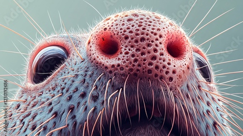 A vector illustration of a detailed star-nosed mole skin texture with fine hairs and rubbery, fleshy nose tentacles. photo