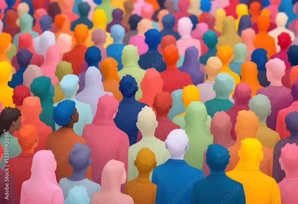 Colorful Crowd of People Back View Diverse Group Illustration Colorful Crowd of People Back View Diverse Group Illustration