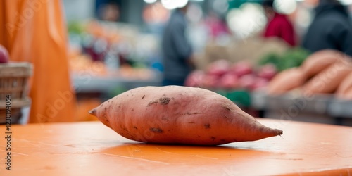 fresh sweet potato in the market on orange background photo