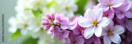 Fresh bouquet of white flowers and lilac with some greenery, arrangement, fresh, lilac