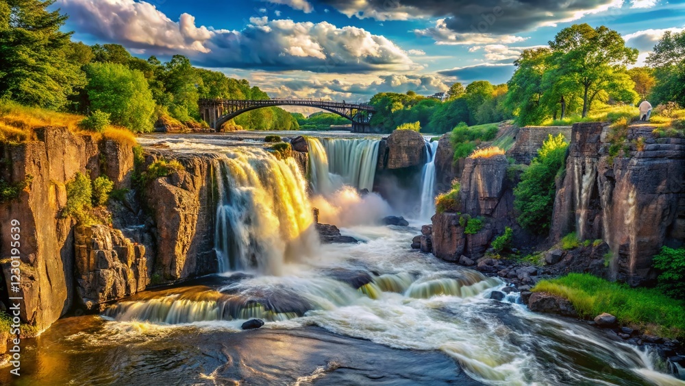 Naklejka premium Great Falls, Passaic River, Paterson, NJ: Candid Waterfall Photography