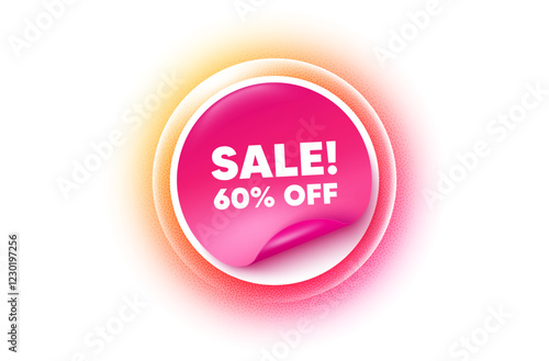 Sale sticker orange gradient. Paper offer price tag. Sale 60 percent off discount. Promotion price offer sign. Retail badge symbol. Sticker label. Grain dots effect. Vector