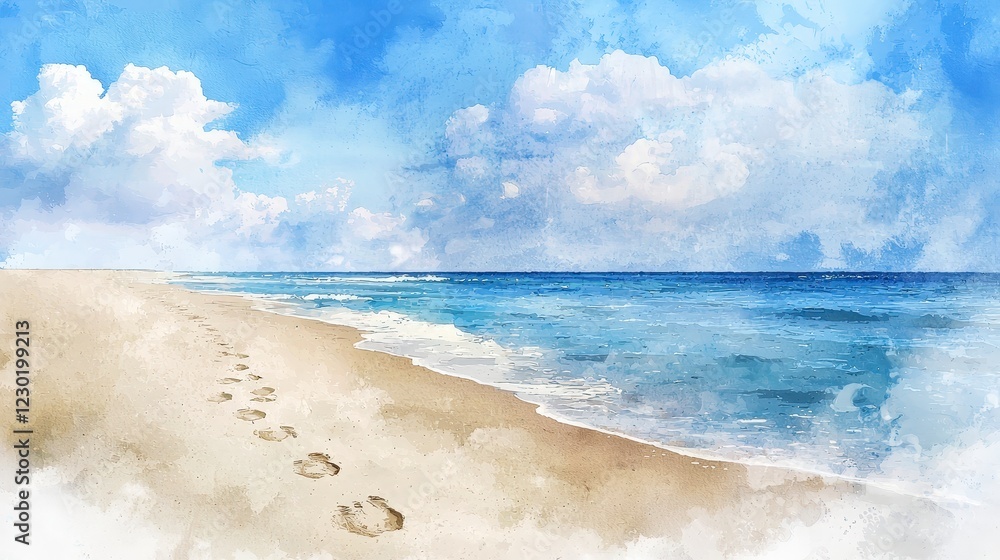 Serene Beach Landscape Under Blue Sky with Gentle Waves Serene Beach Landscape Under Blue Sky with Gentle Waves