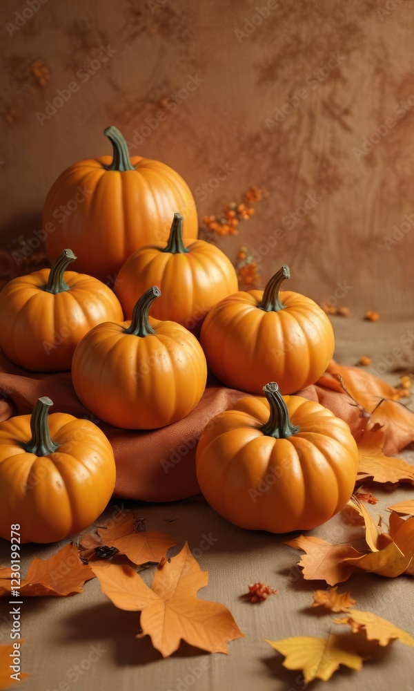 Individual Halloween orange pumpkins placed on an orange canvas or fabric background with some scattered leaves for added depth, orange canvas, orange background, halloween pumpkins Individual Halloween orange pumpkins placed on an orange canvas or fabric background with some scattered leaves for added depth, orange canvas, orange background, halloween pumpkins