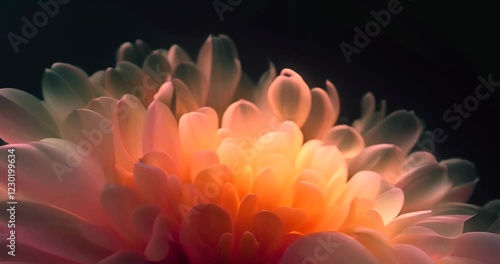 chrysanthemum petals light shining through detailed high-resolution isolated black background cinematic