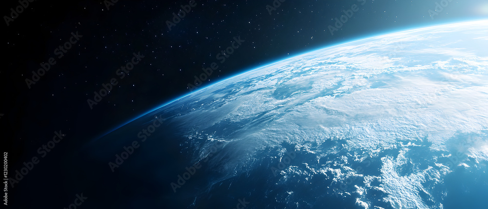 Obraz premium Earth viewed from space showcasing the curvature of the planet against the backdrop of the stars
