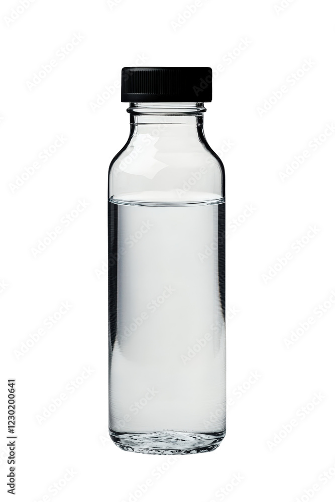 Isolated Clear Glass Bottle with Black Screw Cap Isolated Clear Glass Bottle with Black Screw Cap