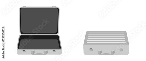 metallic suitcase open and close set vector illustration isolated on white background.