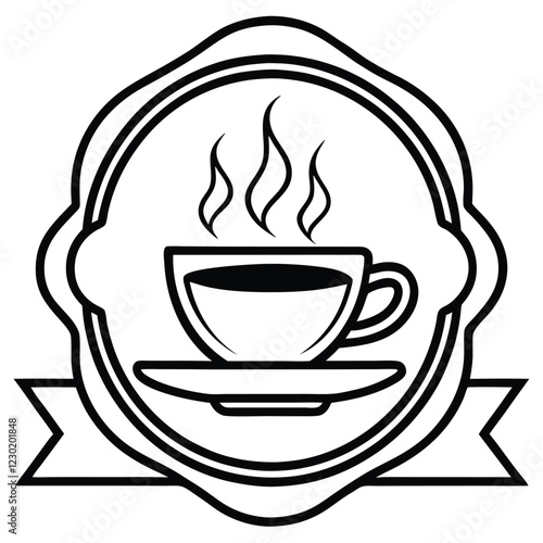 A minimalist coffee shop logo in vector line art, featuring a steaming coffee cup with elegant typography to convey warmth and sophistication.