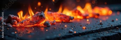 Sparkling embers scattered across a metal plate, metal, , fire photo