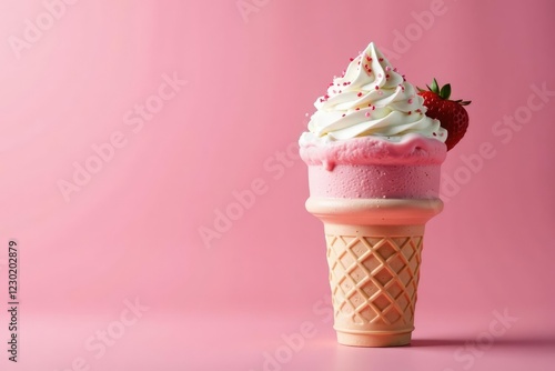 Wallpaper Mural Strawberry milkshake ice cream cone with sprinkles, whipped cream topping, dessert, summer fun Torontodigital.ca