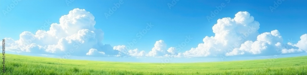 Summer landscape with white and puffy clouds in the clear blue sky, Atmospheric, Natural Summer landscape with white and puffy clouds in the clear blue sky, Atmospheric, Natural