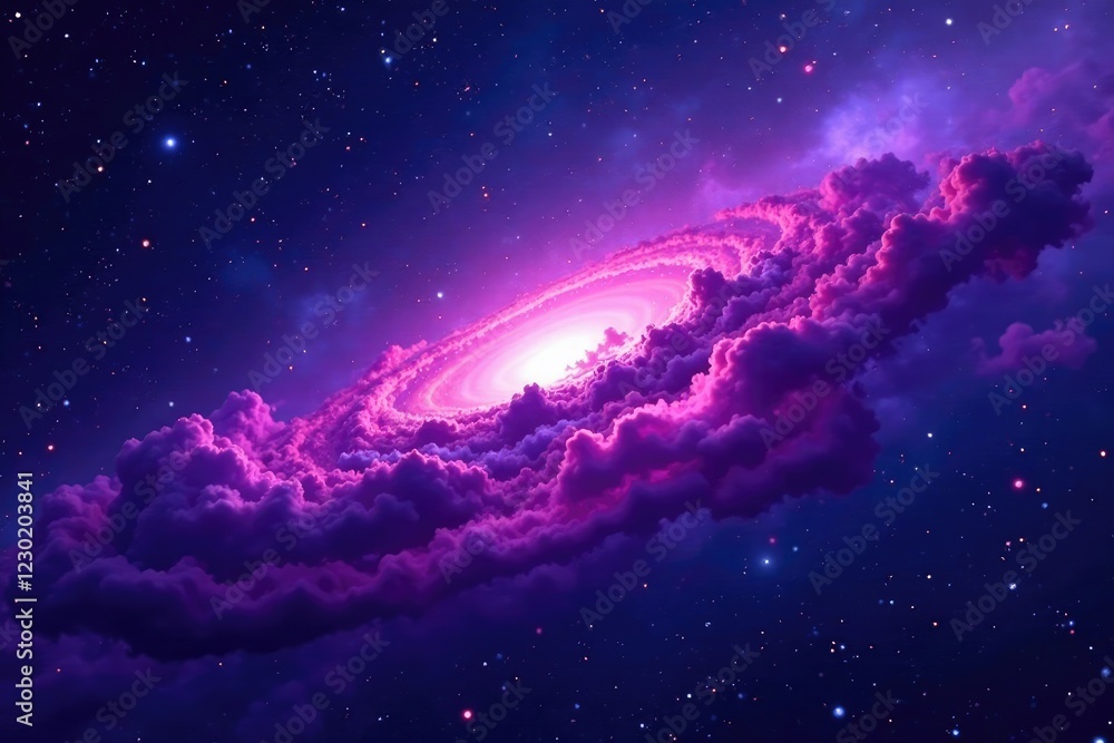 Fototapeta premium Swirling purple gas clouds against a backdrop of starry night sky, nebula, cosmos, galaxy formation
