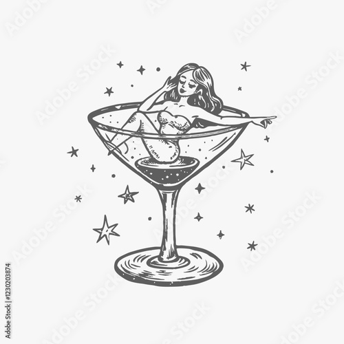 Burlesque icon. Simple burlesque woman in a martini glass icon for social media, app, and web design vector cartoon illustration isolated on white background