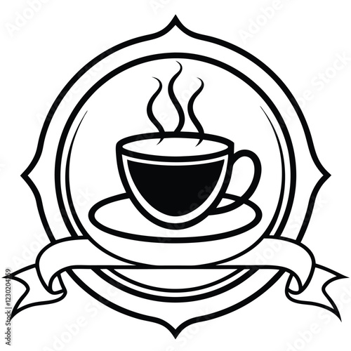 A minimalist coffee shop logo in vector line art, featuring a steaming coffee cup with elegant typography to convey warmth and sophistication.