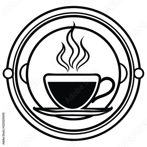 A minimalist coffee shop logo in vector line art, featuring a steaming coffee cup with elegant typography to convey warmth and sophistication.