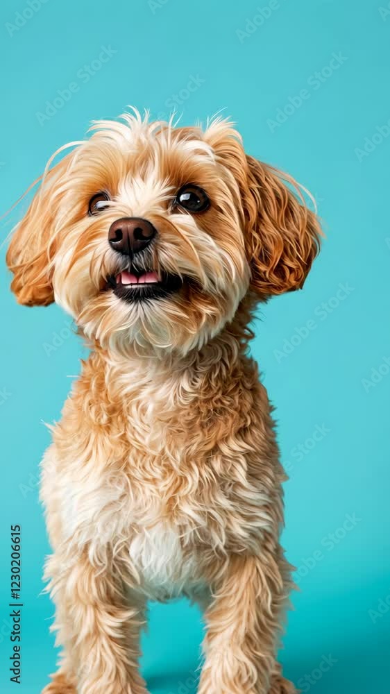 Cute Doodle Dog Standing Against Vibrant Blue Background Perfect for Pet-themed Content and Design Projects Cute Doodle Dog Standing Against Vibrant Blue Background Perfect for Pet-themed Content and Design Projects