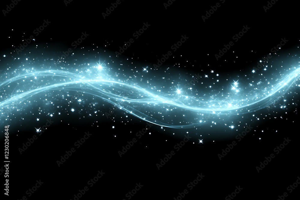 Obraz premium Celestial Blue Wave With Sparkling Stars Across Dark Background