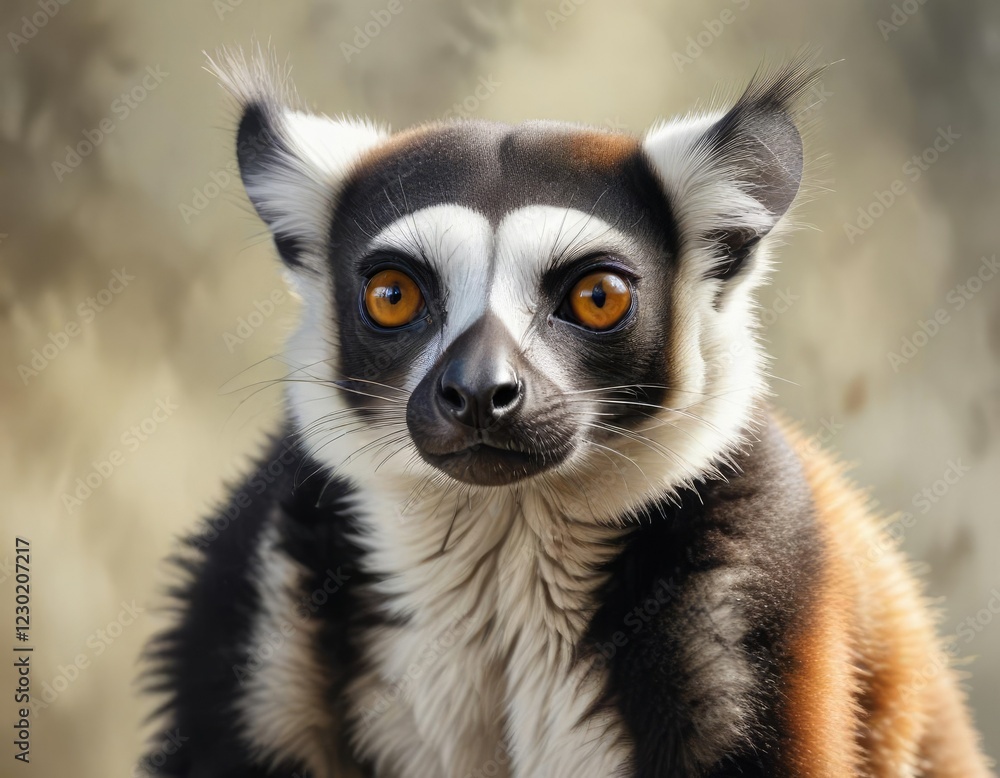 Fototapeta premium Realistic watercolor painting of lemur with lifelike details, small primate, wildlife preservation, Madagascar culture, rainforest creature