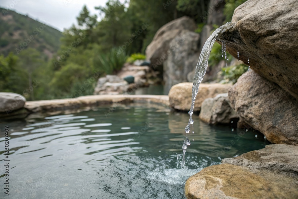 Natural water drop flowing over a rocky edge into a pool, nature, visual effects, waterfall, peaceful Natural water drop flowing over a rocky edge into a pool, nature, visual effects, waterfall, peaceful