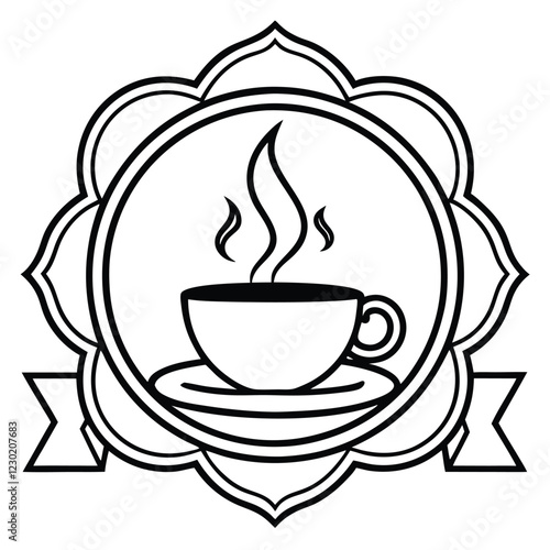 A minimalist coffee shop logo in vector line art, featuring a steaming coffee cup with elegant typography to convey warmth and sophistication.