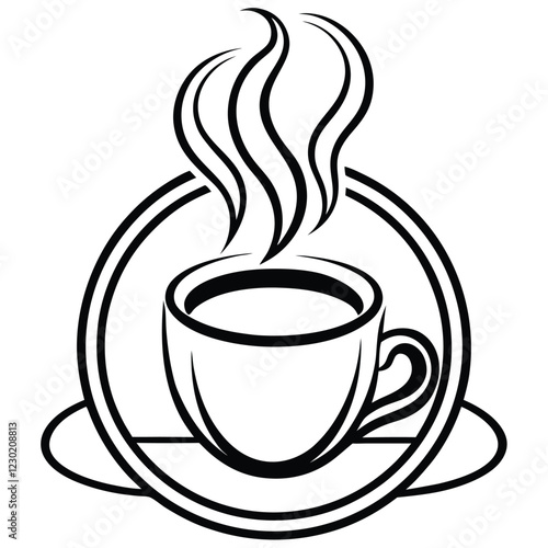 A minimalist coffee shop logo in vector line art, featuring a steaming coffee cup with elegant typography to convey warmth and sophistication.