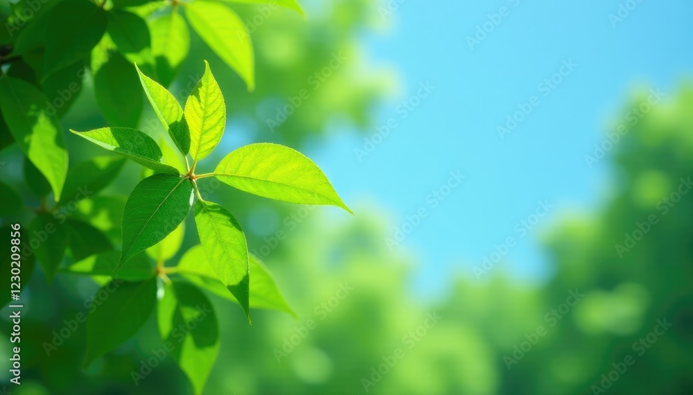 Fresh green leaves of Streblus asper against a bright blue sky background, leaves, forest Fresh green leaves of Streblus asper against a bright blue sky background, leaves, forest
