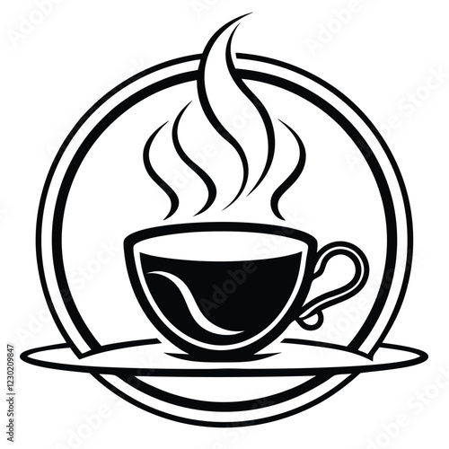A minimalist coffee shop logo in vector line art, featuring a steaming coffee cup with elegant typography to convey warmth and sophistication.