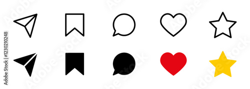 Social media icon set. Like, comment, save, send icons