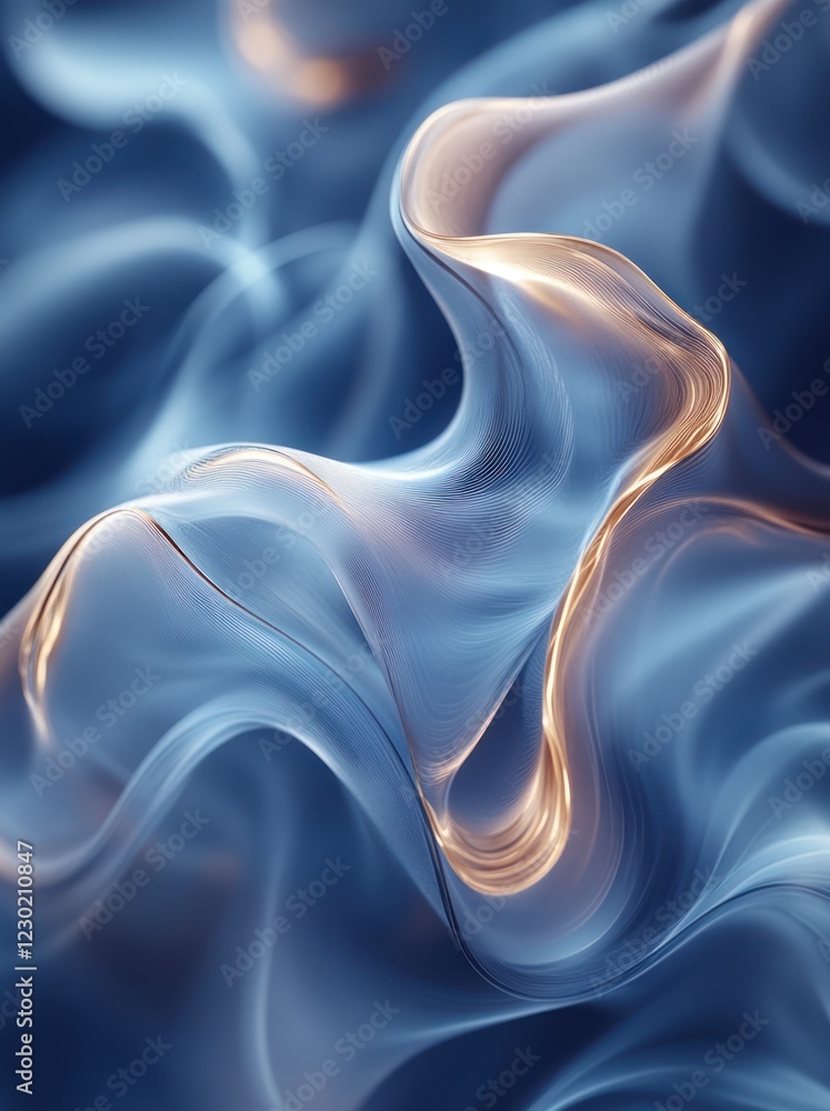 Obraz premium Abstract blue gold fluid waves digital art background