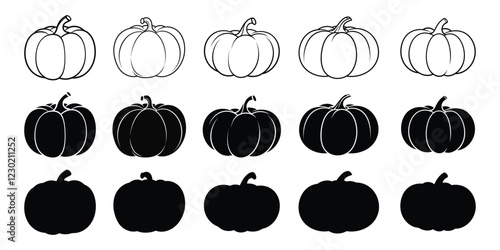 set of pumpkin line art silhouette vector illustration