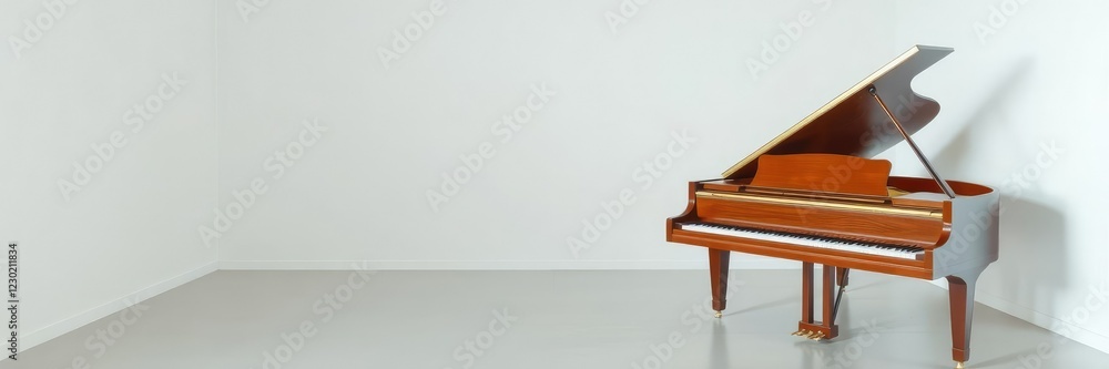 High-angle shot of a grand piano standing alone in a minimalist room, piano, strong visual impact High-angle shot of a grand piano standing alone in a minimalist room, piano, strong visual impact