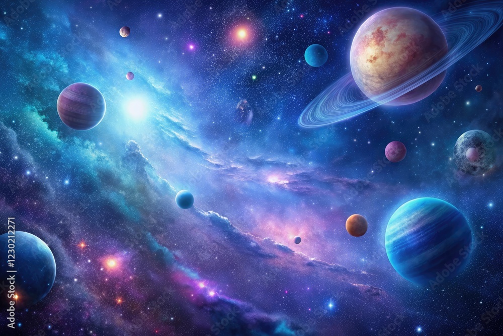 Fototapeta premium High-resolution image of a vast galaxy with stars and planets in shades of blue and purple, cosmos, space, celestial
