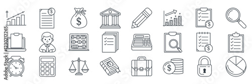 Accounting icons set, Included icons as Calculator, Pie Chart, Document, Briefcase and more symbols collection, logo isolated vector illustration