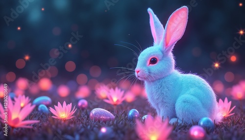 Wallpaper Mural Futuristic Holographic Easter Bunny in a Neon Fantasy World Torontodigital.ca