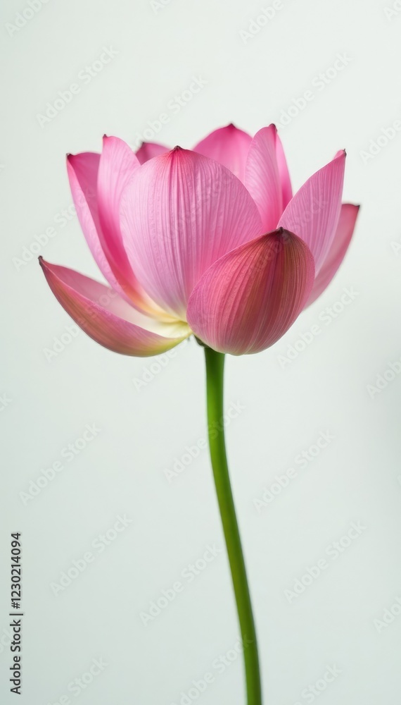 Roseum plenum lotus flower in a serene environment on white background, pure, minimalist, peaceful