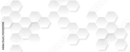 White and gray hexagon abstract technology background. Tech or science concept seamless bright honeycomb banner design. 