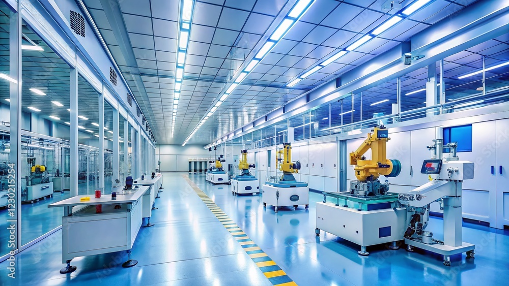 High-Tech Semiconductor Cleanroom: Robotic Automation & Advanced Filtration High-Tech Semiconductor Cleanroom: Robotic Automation & Advanced Filtration