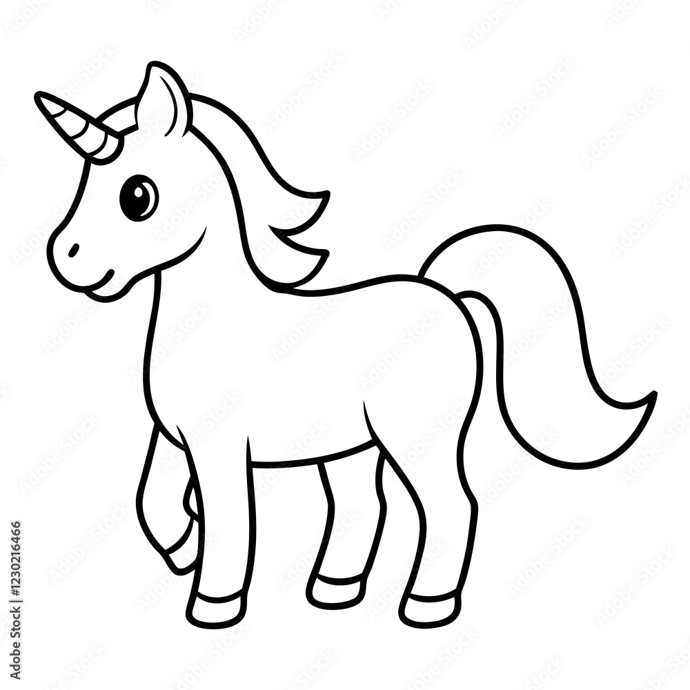 Fototapeta premium Cute Black Vector Unicorn Line Art Black Vector Silhouette Cartoon Illustration