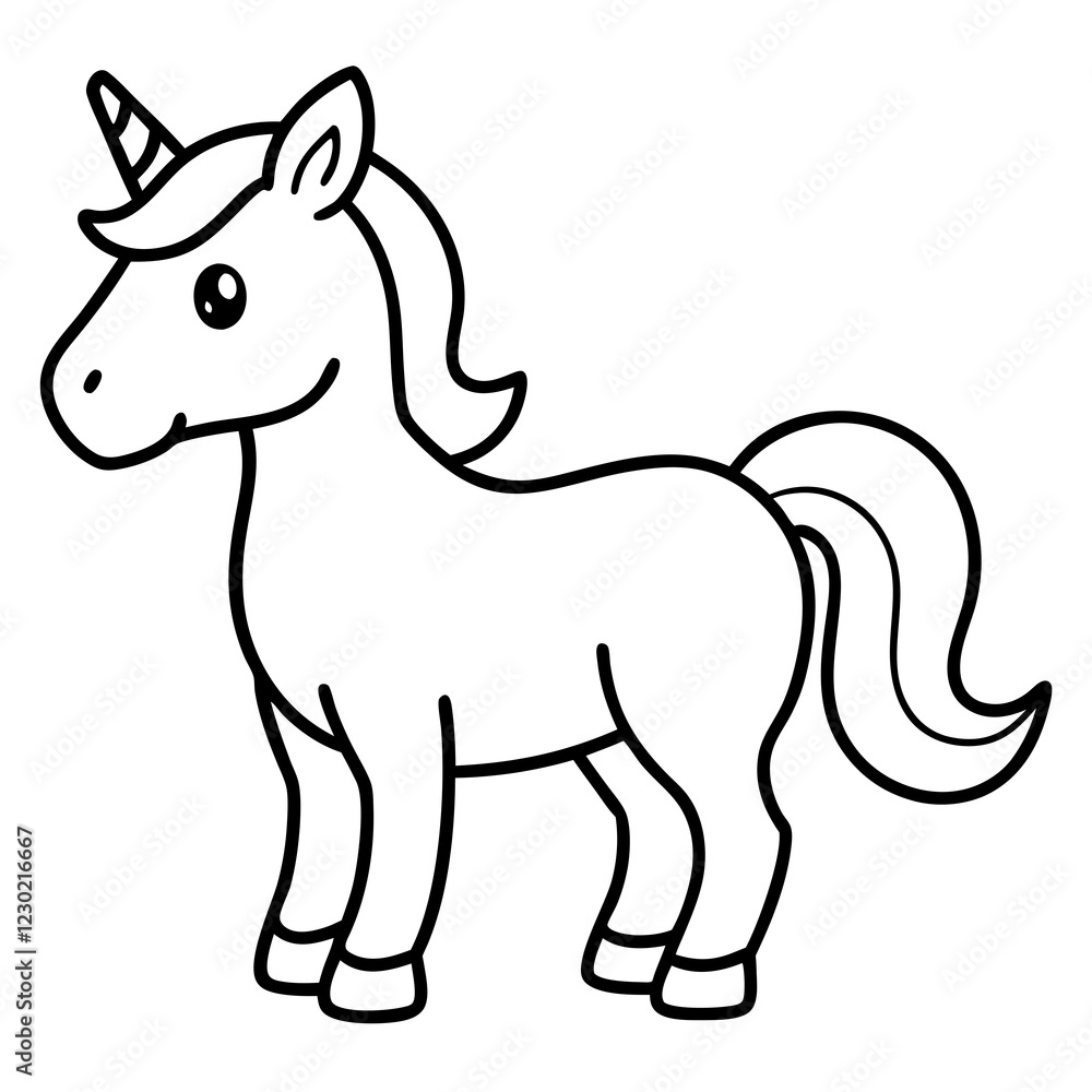 Fototapeta premium Cute Black Vector Unicorn Line Art Black Vector Silhouette Cartoon Illustration
