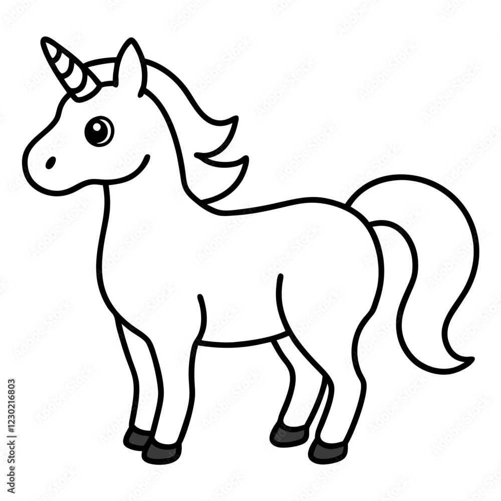 Fototapeta premium Cute Black Vector Unicorn Line Art Black Vector Silhouette Cartoon Illustration