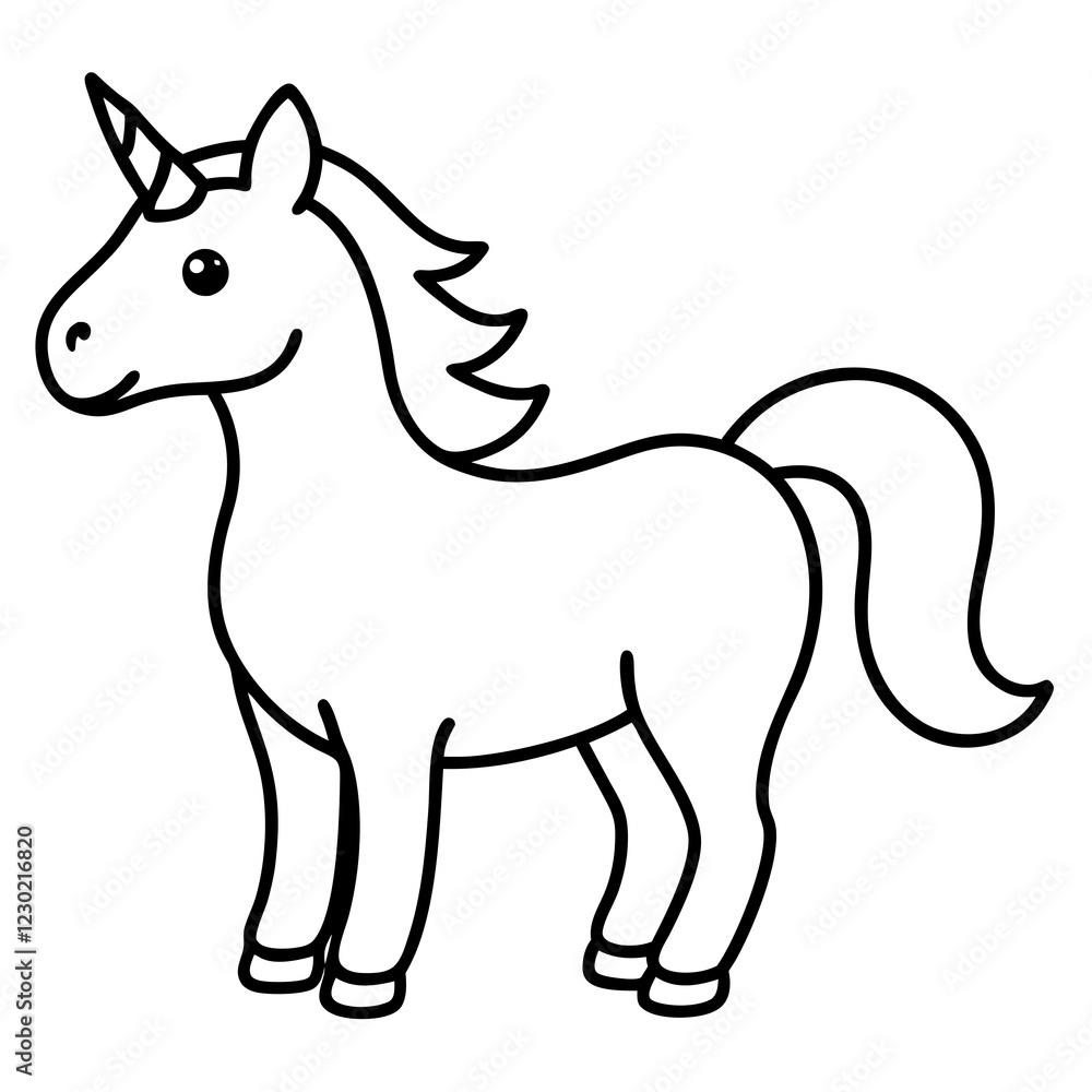 Fototapeta premium Cute Black Vector Unicorn Line Art Black Vector Silhouette Cartoon Illustration