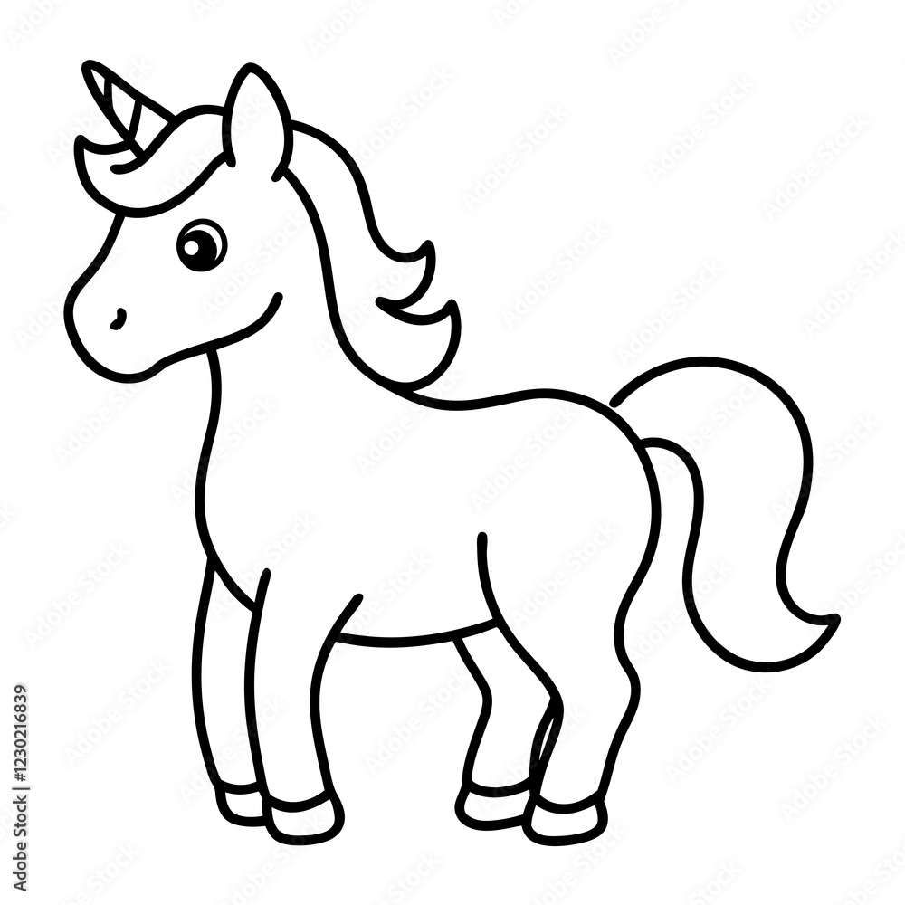 Fototapeta premium Cute Black Vector Unicorn Line Art Black Vector Silhouette Cartoon Illustration